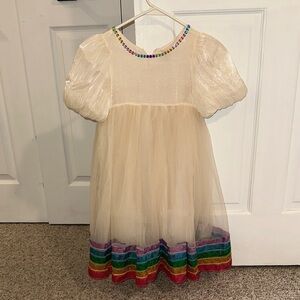 Lola + The Boys Cream Dress with Rainbow Accents